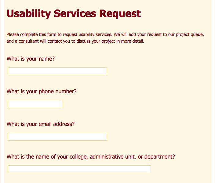 Usability Services Intake Form